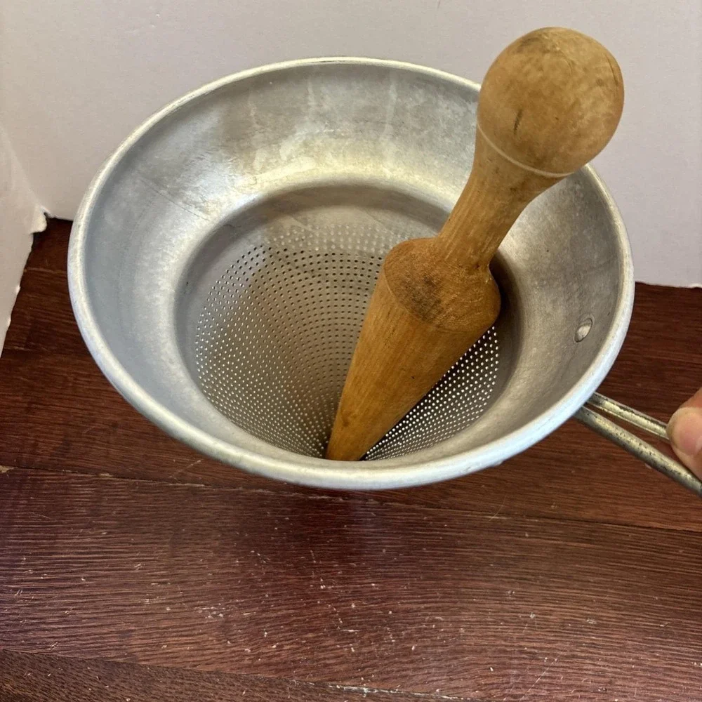vintage canning screen funnel With Wooden‎ Masher